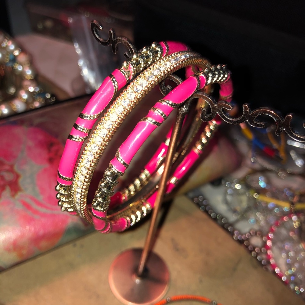 Hot Pink Enamel Boho Bangles (2) + RS Bangle (1) - Picture 3 of 5